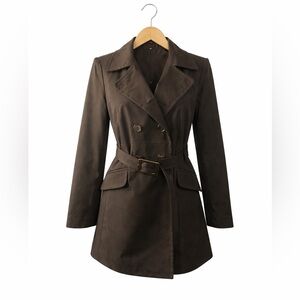 Ann Taylor Petite Brown Trench Coat Double Breasted Belted Jacket SP Tailored